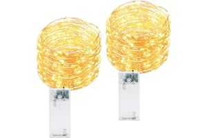ATJTYSX 2 Stück LED Lichterkette Batterie mit Timer, 2 M 20 LED, Mini Lichterkette Innen Batteriebetrieben, für Party Weihnachten Halloween Hochzeit Innen Deko, Warmweiß