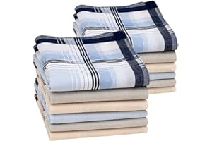 HOULIFE Homme Mouchoirs Tissu en Pur Coton 40 * 40cm Carreaux Classique pour Usage Quotidien Lot de 6 Pièces