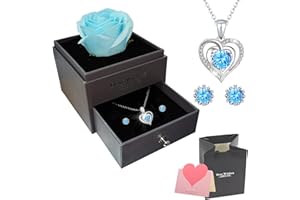 NEWUPZSI Handgefertigte konservierte Rosen schmuck-Geschenk Box mit Herz Halskette und Ohrringe für sie, Infinity Rosen, Muttertag, Weihnachten, Jahrestag, Valentinstag, Hochzeitstag Geschenke