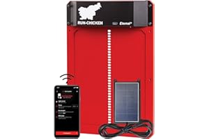 RUN-CHICKEN Porta (rosso) solare per pollaio, alimentato a batteria, porta automatica per pollaio, porta elettrica programmabile con timer, sensore di luce, alimentazione solare, Eternal+ E50