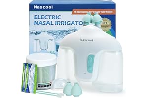 Nascool Nasendusche Elektrische Nasenspülung für Erwachsene Sinus Spülmaschine Nasenreiniger Nasenspülung für Erwachsene Sinus Symptome Linderung mit 50 Kochsalzpaketen (Weiß)