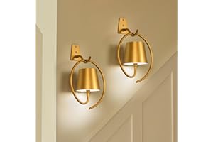 FAITHORSE Battery Operated Wall Lights, 2 Pack Rechargeable Wall Light Indoor with 3 Color Temperatures, Dimmable Wireless LED Wall Lamps IP54 Waterproof Wall Sconce Lights for Bedroom, Living Room(Golden)
