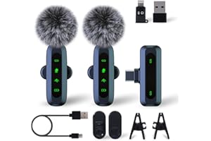 Microphone sans fil, microphone pour iPhone et prise USB-C, mini microphones sans fil avec réduction du bruit, mini microphone à écran LED – microphones sans fil parfaits pour Vlog, TikTok et création