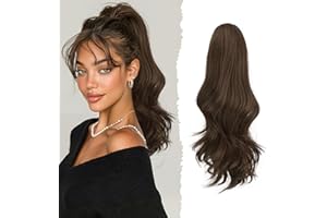 Sofeiyan Coleta Postiza Larga Ondulada con Pinza, Extensión de Coleta Natural de Doble Uso, 41 cm de Sintética Pinza de Pelo en Extensión de Trenza para Mujeres, Castaño medio y castaño rojizo claro