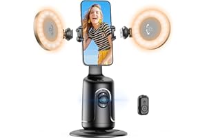 SELFIESHOW Trépied de Suivi Automatique du Visage 360 avec 2 Ring Light, Support de Téléphone Intelligent Selfie Stick Aucune APP Requise Suivi Automatique Intelligent du Visage pour vidéos Youtube et TikTok