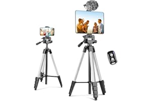 Aureday Handy- und Kamera-Stativ, 64 Zoll Erweiterbares Aluminium-Stativ Mit Fernbedienung und Halterung für iPad, Videoaufnahme, Selfies, Live-Stream und Vlogging
