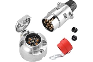SPARKMOTO Enchufe de Remolque 7 Pins Metal Y zócalo Remolque 7 Pines Metal,Enchufe 7 Pins para Remolque Impermeable,Enchufe de Remolque 7 Polos Hembra Macho Aluminio,con Soporte de Enchufe Remolque