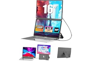 SIAVIALA Monitor Portatile per Laptop 16", Schermo Portatile Full HD 1920x1200 IPS 16:10, Doppio Schermo PC Portatile per Laptop 13-17.3", Compatibile con Mac/Windows/Chrome, Connettività USB C o USB A e HDMI