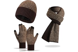 Jarseila Mütze Schal Handschuhe Set Herren Wintermütze Touchscreen Handschuhe Lange Schal Damen Winter Warme 3 in 1 Set Unisex Strickmütze Beanie Schwarz