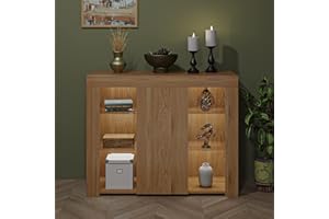 Panana Sideboard Cupboard Unit 4 Glass Shelves Cabinet With White LED Lights (OA)