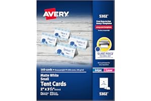 Avery 5302 Kleine Zelt Karte, Weiß, 2 X 3 1/2, 4 Karten/Tabelle (Box von 160)