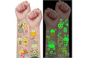 Leesgel Easter Decorations for Kids, 38 Styles Luminous Temporary Tattoos for Kids Easter Basket Bags Fillers, Easter Tattoos Stickers for Easter Party Favors Crafts