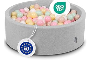 KiddyMoon Bällebad 90X30cm/200 Bälle ∅ 7Cm Bällepool Mit Bunten Bällen Für Babys Kinder Rund, Hellgrau:Pastellbeige/Pastellgelb/Weiß/Minze/Puderrosa