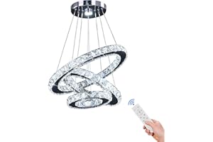 DIISUNBIHUO Dixun Dimmbar LED-Kronleuchter, moderne Deckenleuchte, 3 Ringe, verstellbar, Edelstahl-Pendelleuchte, Kronleuchter für Schlafzimmer, Wohnzimmer