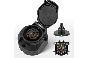 ‎RED WOLF RED WOLF 13+1 Polig Anhänger Steckdose mit Nebelschlussleuchte Abgeschaltet, Schwarz 13pol Anhängersteckdose Wasserdicht mit Gummidichtung für Pkw Anhänger 13 Poliger Anhängerkupplung Nach ISO11446