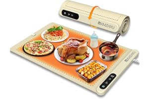 MXMZHXU Warmhalteplatte Elektrisch, Graphen Warmhaltematte, 6 Einstellbare Temperatur Wärmeplatte Essen, 0-6H Zeitschaltuhr Wärmetablett für Versammlungen, Partys, Buffet (weiß)