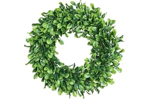 Konstgjord hängande buxbom krans, plastkrans, 38 cm, för ytterdörr, vägg, fönster, bröllopsdekoration, julfest, dekoration fö