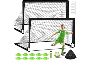 MIAOKE 2 Soccer Goal of 4X3 FT for Backyard, Portable Football Goal Training Equipment with Soccer Ball, 10 Football Cones, Carry Bag, Practice Net for Youth Games, Sports