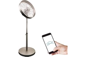 djive Flowmate Classic 120 cm Standventilator mit App & Alexa Sprachsteuerung, Retro Design Bodenventilator, Smart Home Ventilator mit Fernbedienung, Timer, 80° Oszillation, 50W, silber