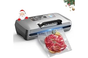 DXstring Macchina Sottovuoto Alimenti 12-IN-1, 95KPA Macchina Sottovuoto Professionale, Maniglia Bloccata, Stoccaggio Rotoli con Taglierina, Tubo a Vuoto, 1 Sacchetti in Rotolo, 10 Sacchetti