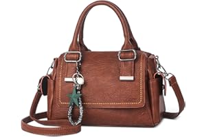 SODOLLEE Bolso Mujer Colgante Exquisito Bolsa de Mano Retro Bolso de Hombro con Asa Superior Cuero PU Señora para Compras Trabajar Desplazarse Marrón A