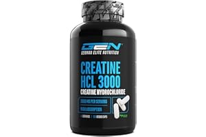 GEN GERMAN ELITE NUTRITION Creatina HCL - 180 capsule - Dosaggio elevato con 3000 mg - Puro cloridrato di creatina - Elevato assorbimento - Elevata biodisponibilità - Vegan