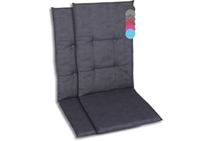 GO-DE Textil Bequeme und attraktive Polsterauflagen für Hochlehner-Gartenstühle (2er-Set, Uni Anthrazit, Hochlehner)