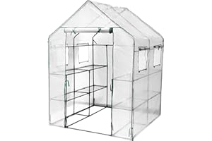 ISOISL Large Garden Shed, Foil Greenhouses, Tomato Greenhouse, Walk-In Garden Shed with 8 Shelves, Cold Frame for Tomatoes, Greenhouse, 143 x 143 x 195 cm, White