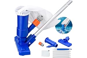 JULYEE Poolsauger, Pool Bodensauger Set mit Teleskop Aluminiumstange Saugbürste Gartenschlauch-Anschluss, Netzbeuteln Sauger Vakuumsauger Venturibodensauger Reinigungsbürste Pool-Staubsauger