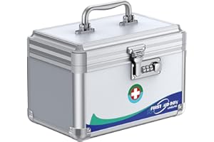 Uniclife Medicine Lock Box First Aid Box with Combination Lock & Handle Portable Medication Boxes Metal Lockable Medicine Storage Boxes, 25.4 x 15.2 x 16.5 cm