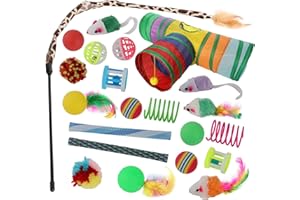 PIYMNYS 22Pcs Cat Toys, Interactive Kitten Toys for Indoor Cats Adult Kitten, 3 Way Pet Play Tunnel Toy Set with Balls Feather Mice Toy Variety Pack