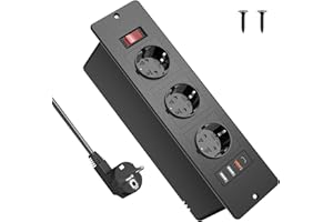 HANNELORE Prise Encastrable Plan de Travail USB C PD20W, Multiprise Encastrable Plan de Travail Cuisine, Multiprise de Table avec Interrupteur, 10A/2500W, 2M Câble