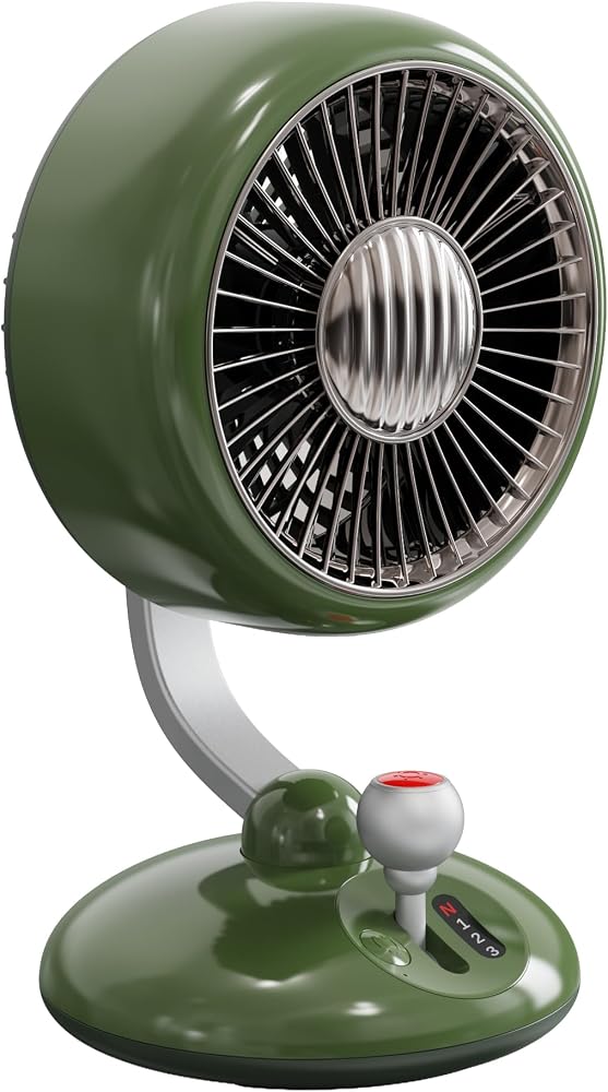 Juo Q3 120° Salınımlı 3 Kademeli LED Işıklı Şarjlı Masaüstü Fan Vantilatör Retro Yeşil