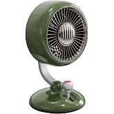 Juo Q3 120&deg; Salınımlı 3 Kademeli LED Işıklı Şarjlı Masa&uuml;st&uuml; Fan Vantilat&ouml;r Retro Yeşil