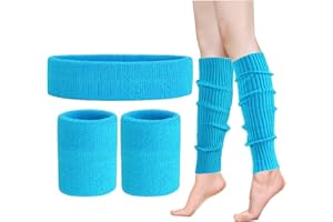 ONUPGO Ocieplacze na nogi, zestaw dla kobiet w stylu lat 80., neonowe, dzianinowe, ocieplacze na nogi, opaski na nadgarstek, lata 80., kostiumy treningowe, akcesoria dla kobiet