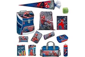 Marvel Spiderman Schulranzen Set · Jungen Schulranzen 1. Klasse · Scooli Campus Fit Schultasche · ergonomisch & leicht · 17tlg. mit Sporttasche und Schultüte 85cm