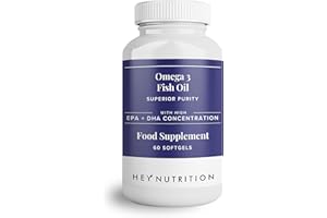 Hey Nutrition Pure Omega-3 Fish Oil 2000mg with Vitamin E - High EPA + DHA Concentration - Maintains Heart, Joint, Brain & Immunity Support - UK Manufactured - Non-GMO - 60 Softgels