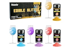 Roizefar Glitter Commestibili 4 colori x 4g Glitter in Polvere per Alimenti, Bevande in Polveres, Polvere Glitter per Alimenti, Torte, Bevande, Liquidi, Cioccolato, Panna