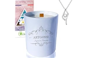 AG ARTGOSSE - Grande Bougie Bijoux 600g • Parfumée Monoï de Tahiti avec mèche en Bois • Cadeau Artisanal (Pendentif ADN)
