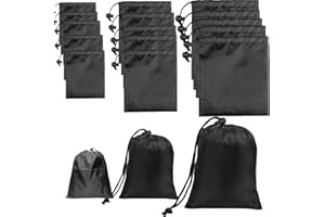 Jarler Drawstring Bag String Bag - 15Pcs 3Size Nylon Cinch Gym Drawstring Ditty Bag Stuff Sack Storage Pouch with Toggle for Travel, Shoes Bag, Black, Multi Size, Drawstring Pouches