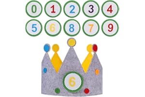 YQQYG Birthday Crown for Children, Birthday Hats, 3D Felt Reusable Birthday Crowns Stickers, 0-9 Interchangeable Numbers for Birthday Parties