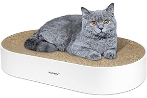 Furjoy Cat Scratcher, 63x 35 x 10cm Oval Corrugated Cardboard Scratch Pad, Round Cat Scratching Lounge Bed Sofa, Scratcher Bowl with Organic Catnip [ Home Clean Design with Box]