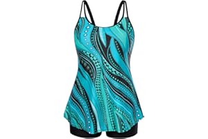 Hanna Nikole Women Tummy Control Tankini Plus Size Two Piece Swimsuit High Waist Swimwear A-Line Swim Tops