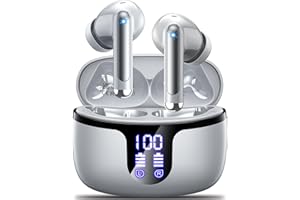 Monyhigh Auriculares Inalambricos Bluetooth Cascos Inalámbricos con HiFi Estéreo,4 Mic con Reducción de Ruido ENC,Bluetooth 5.3,48H Playtime,Impermeable IPX7,Pantalla Pantalla de energía LED Gris