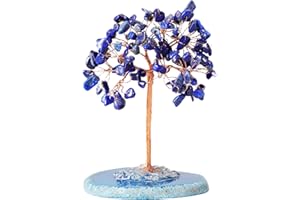 ROMCADE Crystal Tree Agate Slice Money Tree Positive Energy Gem Tree Healing Crystal Tree Ornaments Good Luck Crystals Stones Tree for Desk Shelf Premium Meditation Bedroom Home Decoration (blue)