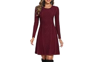 Aottori Suéter Vestido para Mujer Vestido Punto Manga Larga Vestido Suéter Elegante Casual Cuello Redondo Una Línea Jersey Vestidos para Otoño Invierno