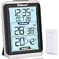 Geevon Indoor Outdoor Thermometer Wireless Digital Hygrometer Temperature Gauge with Time, 200ft/60m Range Temperature Humidity Sensor
