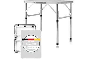 ‎BLUMIXX Blumixx Klapptisch Campingtisch - Verstellbare Höhe und Tragegriff - Superleicht aus Aluminium - 75x55x26/60cm – Faltbarer Garten- und Balkontisch
