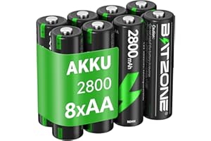BATZONE 8 x AA Akkus, wiederaufladbare Mignon AA Akku, Typ NI-MH 2800mAh AA Akkus, geringe Selbstentladung 1.2v aa Batterien, mit Batterie Schutzbox