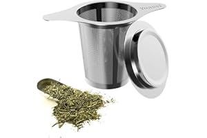 Yoassi Infusore per tè Colino Filtro con Coperchio e Doppio Manico, Setaccio per Tisane Acciaio Inossidabile 304, Rete Fine tea strainer per tè sfuso, Adatto per Tazze Teiere Bicchiere